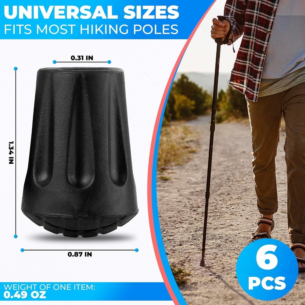 Black Rubber Tips for Walking Poles, Designed for Maximum Grip and Stability