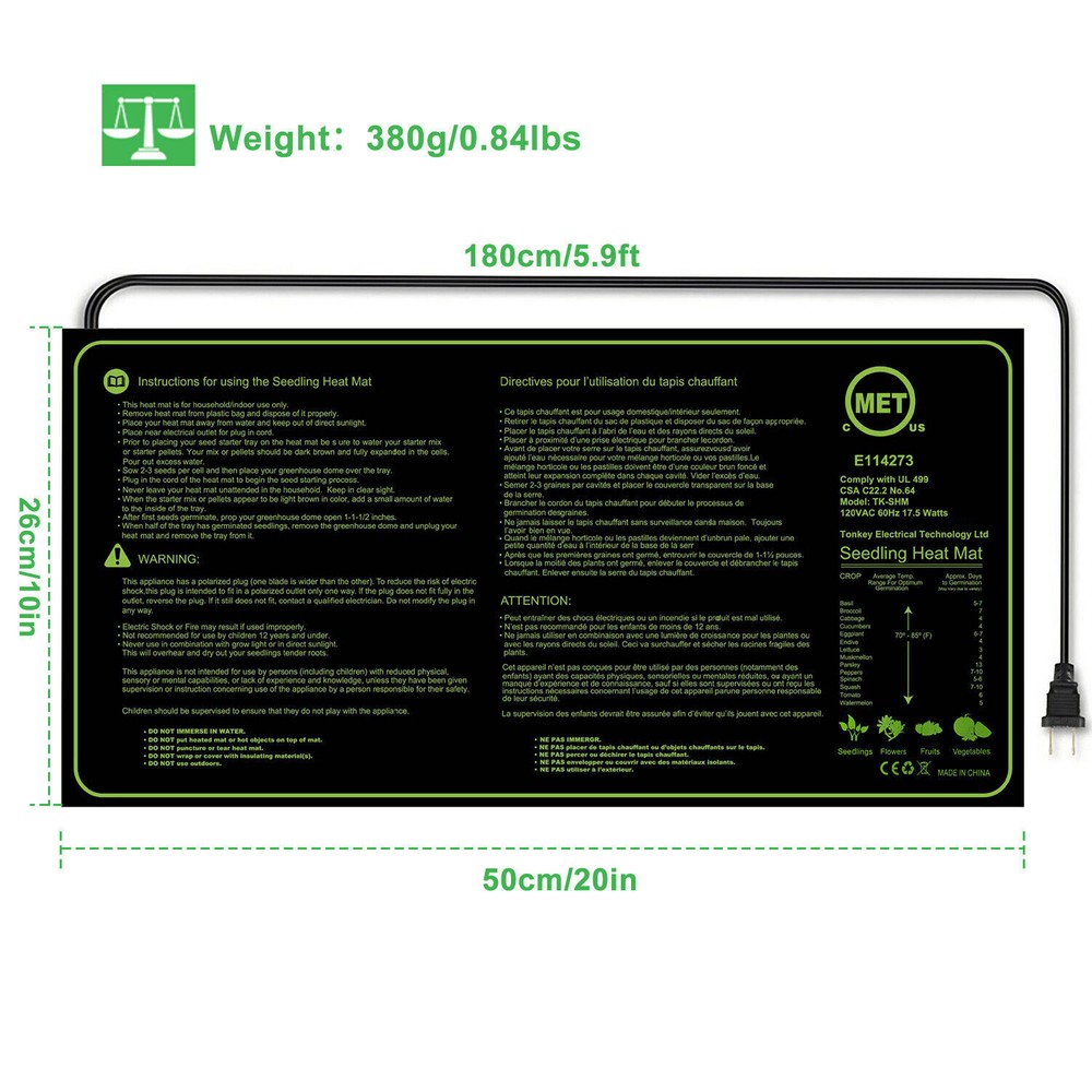 10"x 20" Seedling Heat Mat Seed Germination Propagation Clone Starter Waterproof