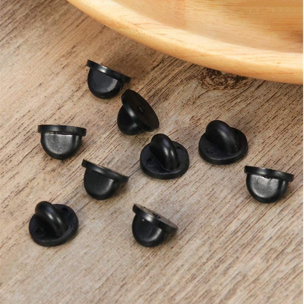 Rubber Pin Backs, 50PCS Lapel Safety Backs for Brooch Black