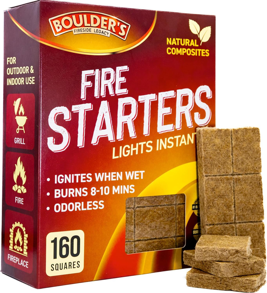 Fire Starter Cubes, 160 Pcs - Bulk Pack - Firestarter Squares for Fireplace, Fir