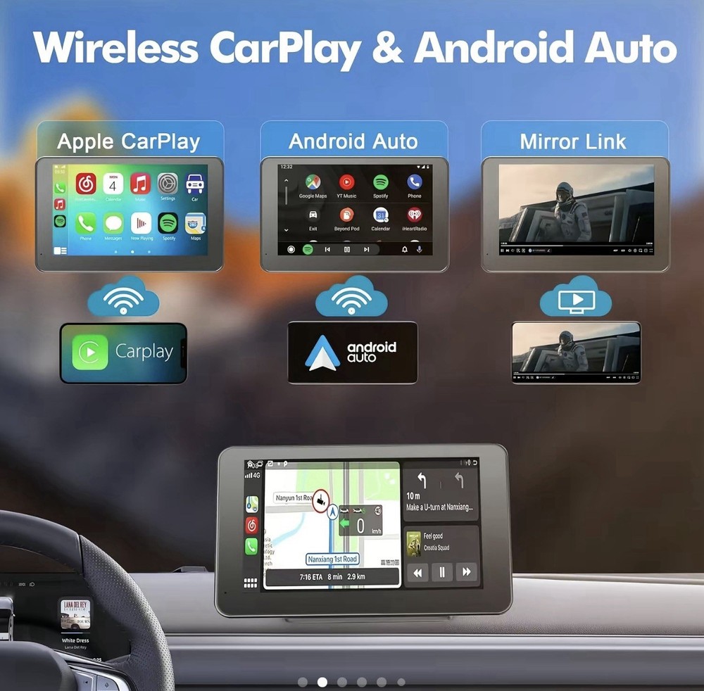 Wireless Carplay & Android Auto Portable 7 Inch Touchscreen Car Stereo Bluetooth