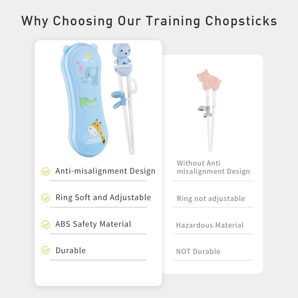 Blue Training Chopsticks for Kids Anti-dislocation Buckle Portable Box