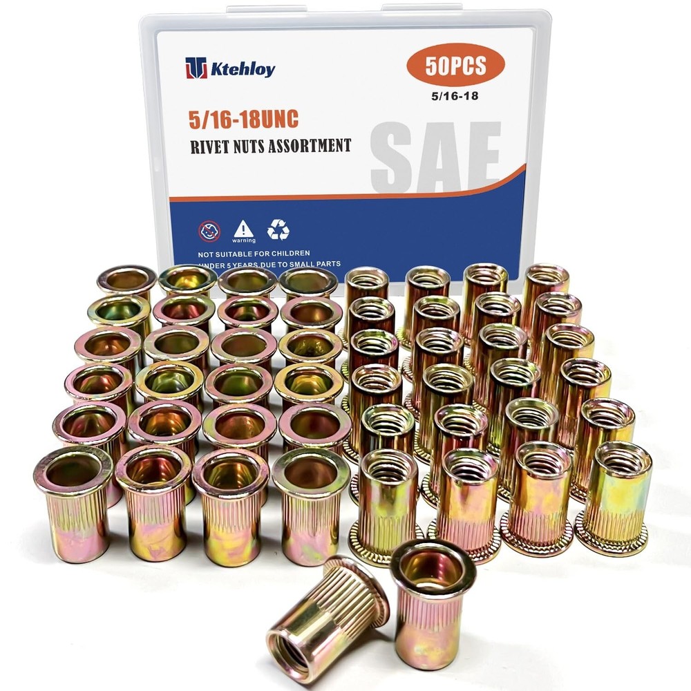 5/16-18 Rivet Nuts Carbon Steel Flat Head Threaded Insert Nutsert Rivnuts 50 Pcs