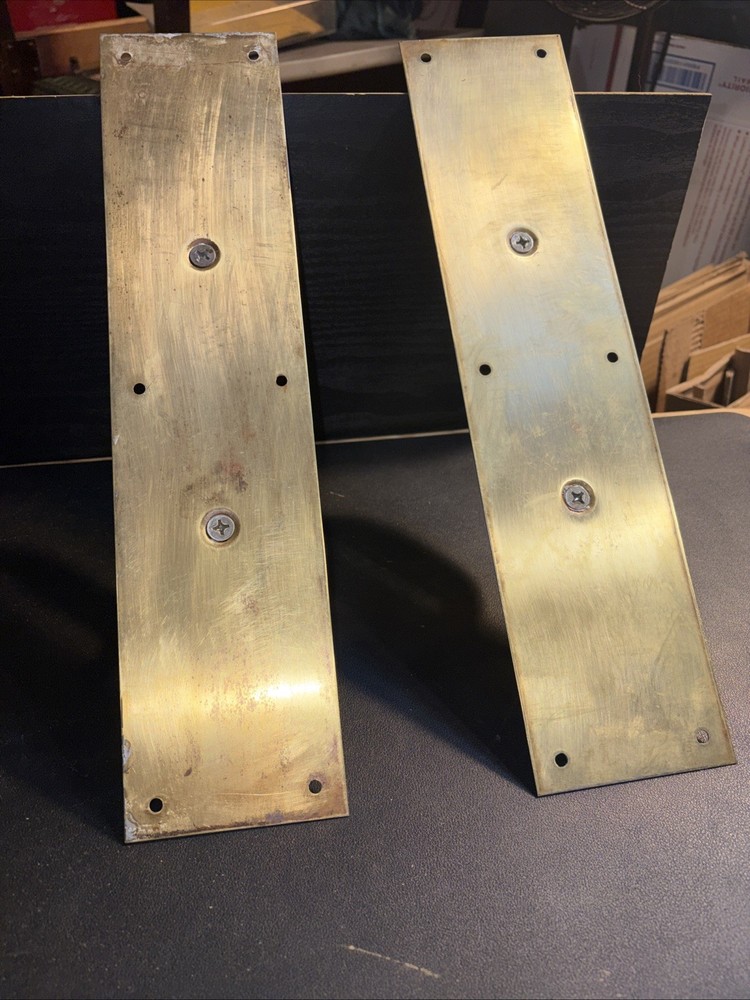 Pair Of Solid Brass Pull Door Handles Attached To Backer/push Plates. RH/LH