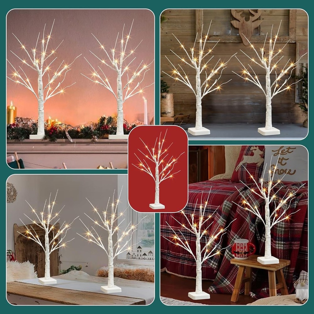 "PABIPABI Lighted Birch Tree, 2 Pack Christmas Tree with 24 birch tree, White "