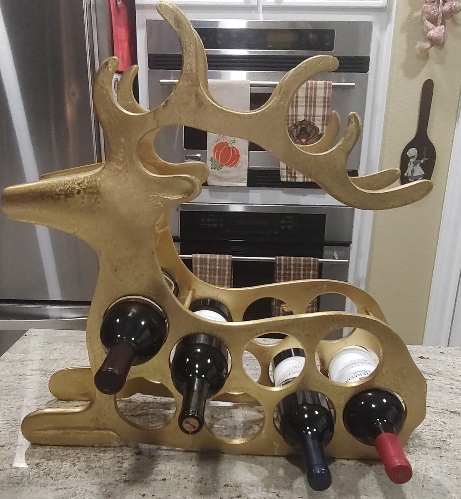Elegant Gold Metal Stag Wine Rack
