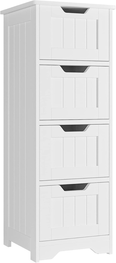 Stylish White Bathroom Storage Cabinet with 4 Drawers - Space Saver Unit