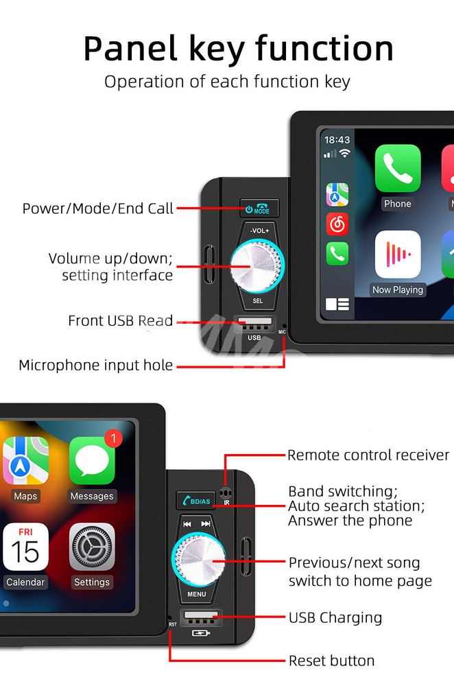 Bluetooth Stereo Car MP5 Player For Carplay Android Auto SWC 7 Colorful Lights