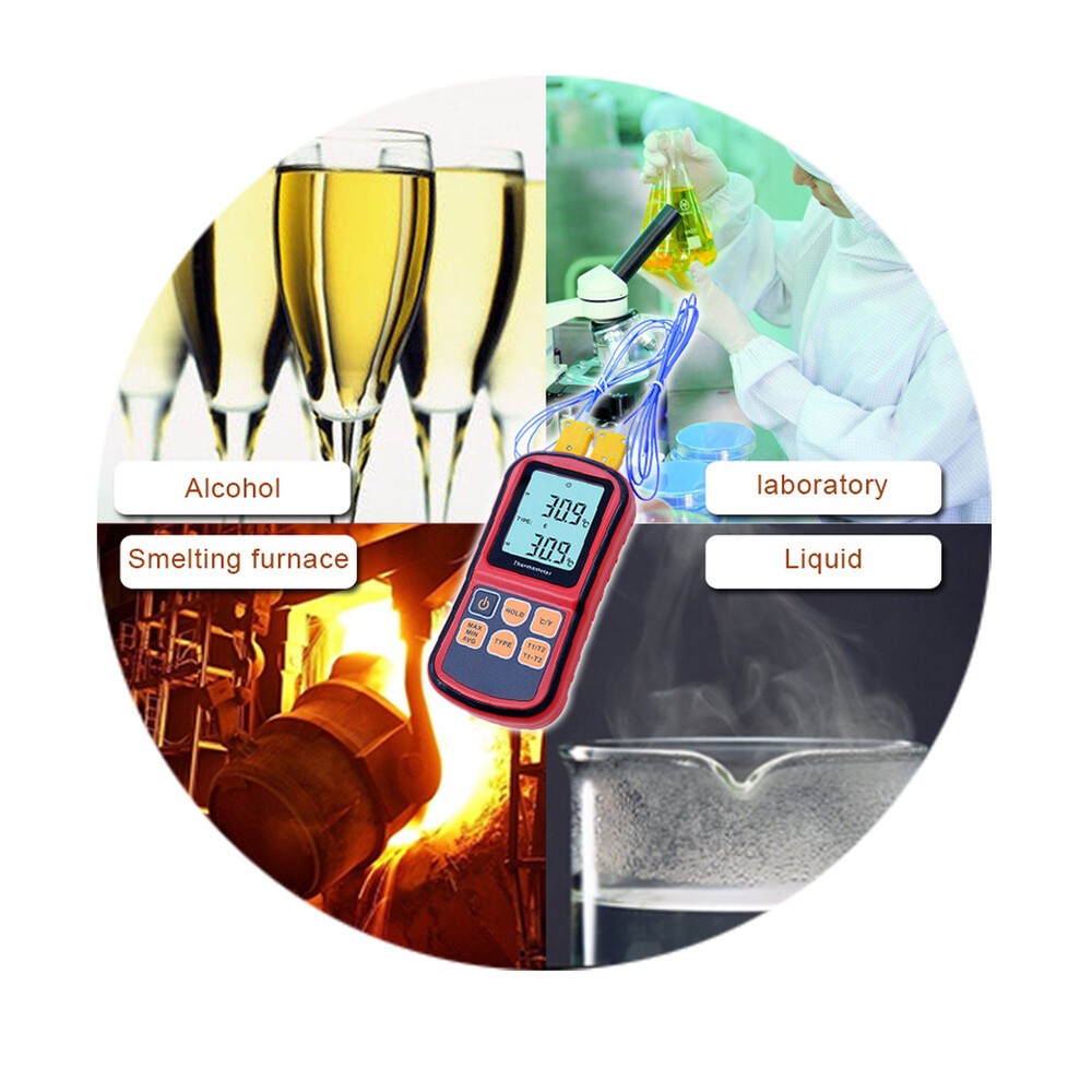 Handheld Digital Dual Channels Thermometer K-Type Thermocouple Sensor Tester