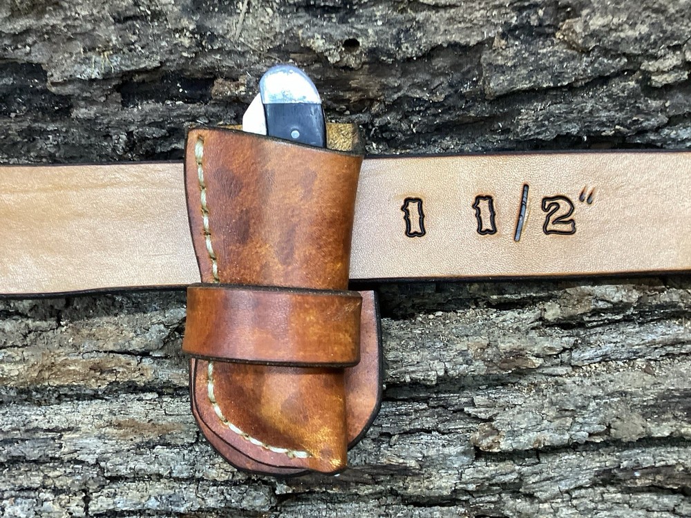 Leather Folding Pocket Knife Sheath Mini Trapper Size (Sheath Only)