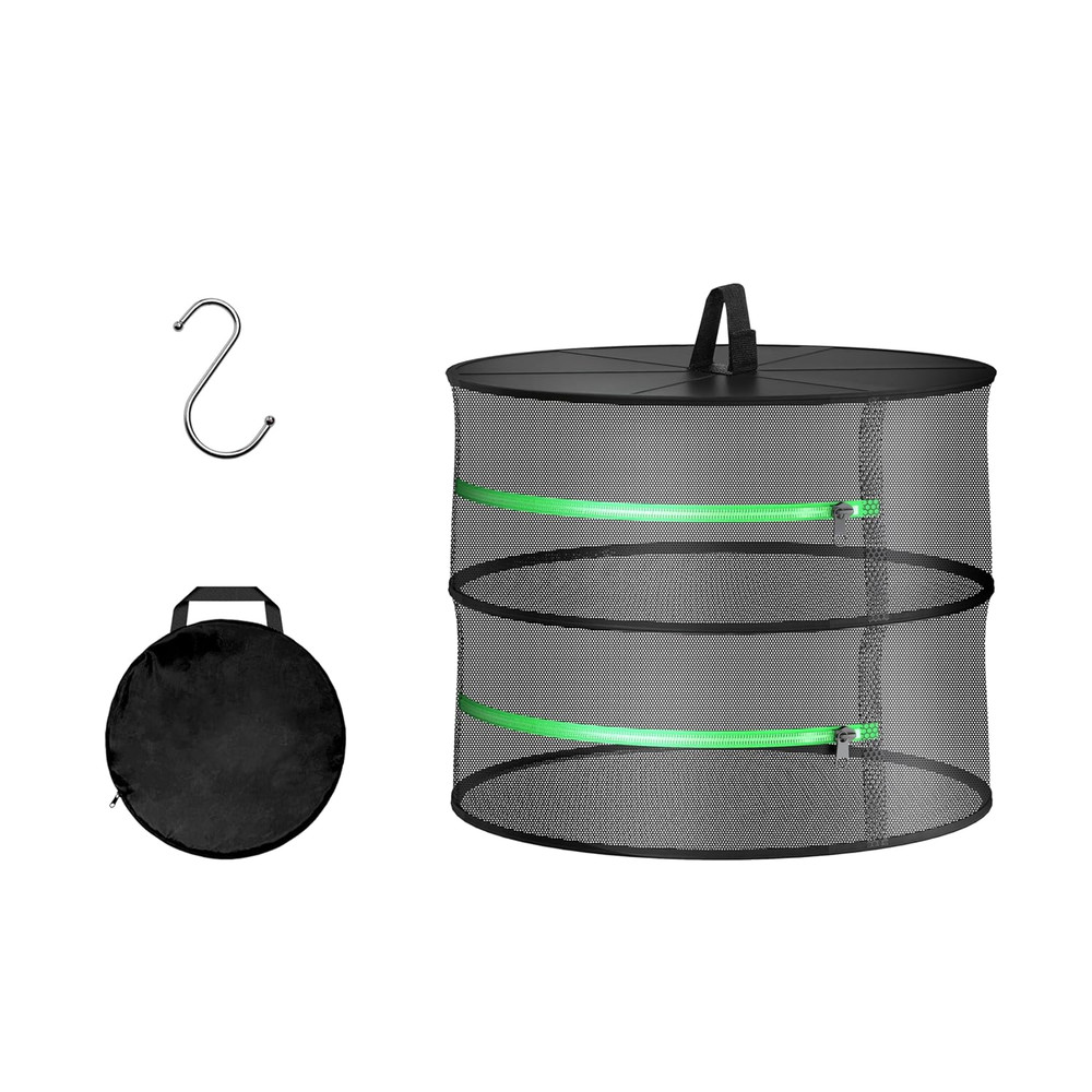 Herb Drying Rack Hanging 2 Layer 24'' with Zipper & Hook, Dry Mesh Folding Baske