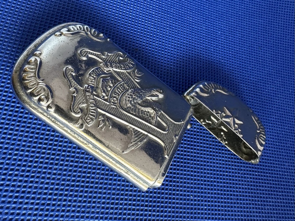 VINTAGE ANHEUSER BUSH MATCH SAFE VESTA SILVER PLATE ENGRAVED