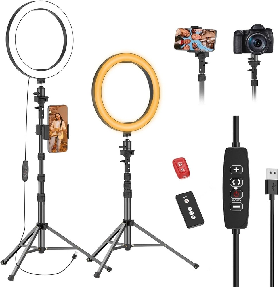 10" Ring Light with 55" Extendable Tripod Stands and Phone Holder, Dimmable L...