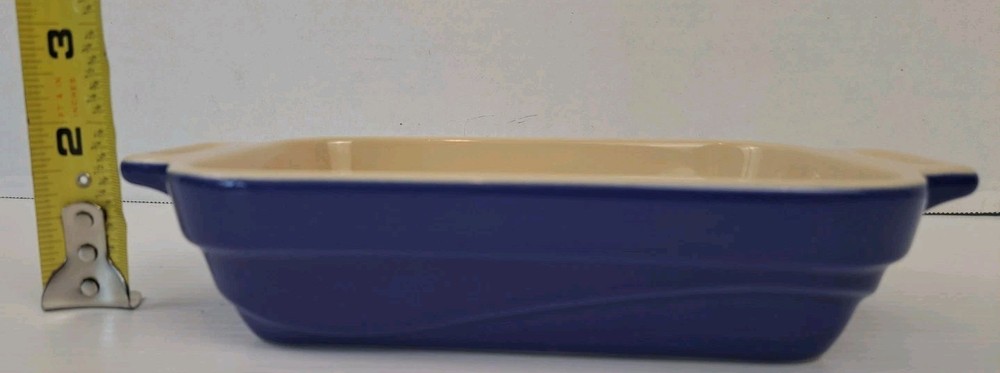 LeCreuset Small Cobalt Blue Stoneware Casserole Baking Dish Rectangular 7.25"L