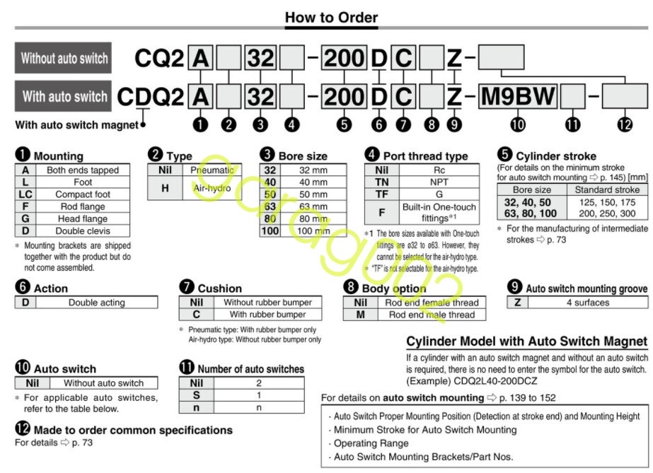 SMC CDQ2A80-150DCZ Cylinder Double Acting Single Rod with Auto Switch