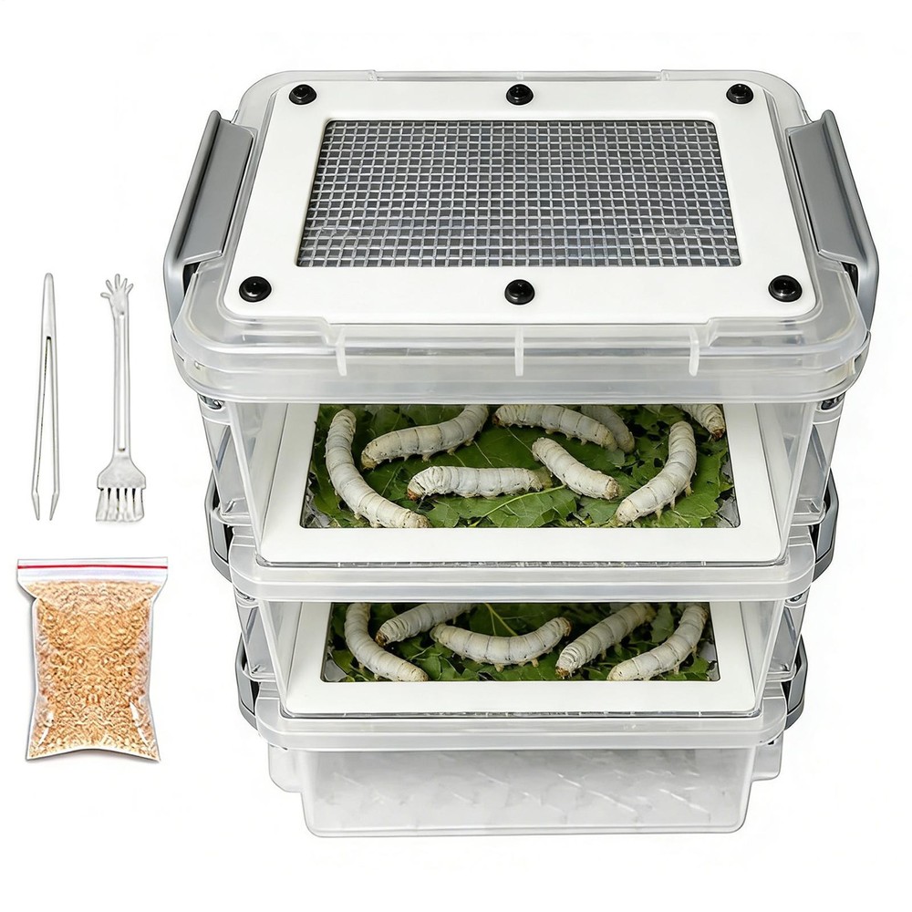 Breadworm Breeding Box 3-Layer Silkworm Feeder Bin Corn Worm Breeder Box
