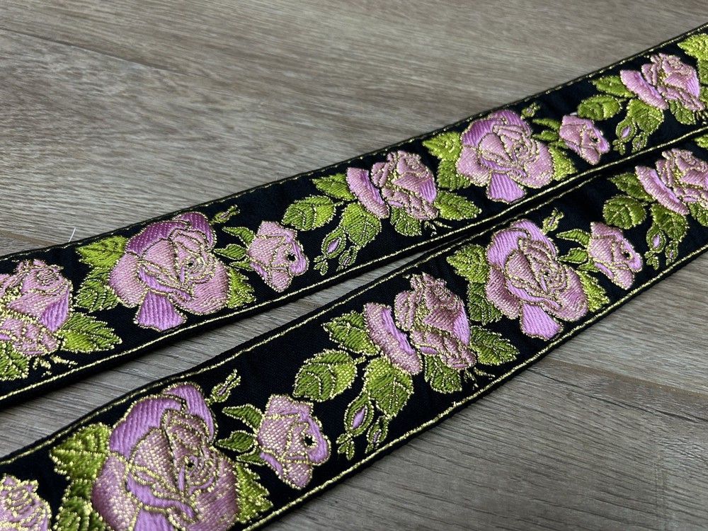 Perri's Premium Pink Rose Jaquard Weaved on Webbing Backing Guitar Strap
