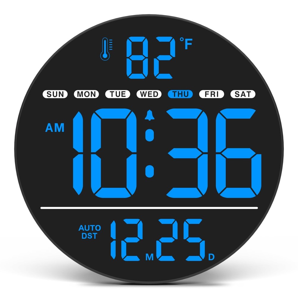 Large Digital Wall Clock with LED Display, Electric Wall Clock with Temperatu...
