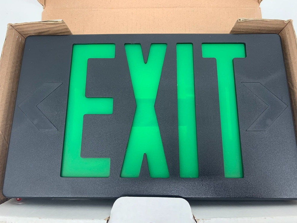 Exitronix GVEX-U-BP-WB-BL LED Exit Sign w/Battery Backup Black Green Letters