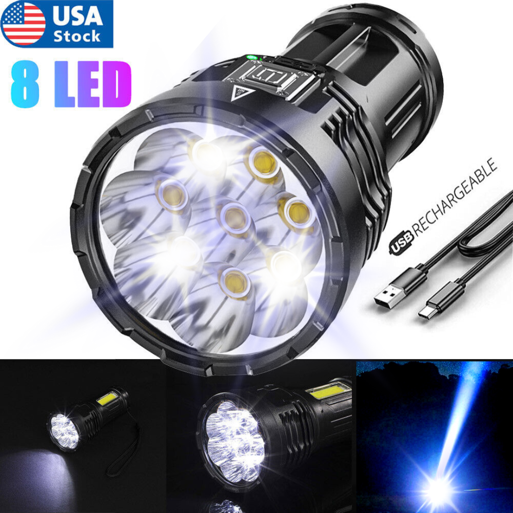 Super Bright 12000000LM Torch 8 LED Flashlight USB Rechargeable Tactical lights