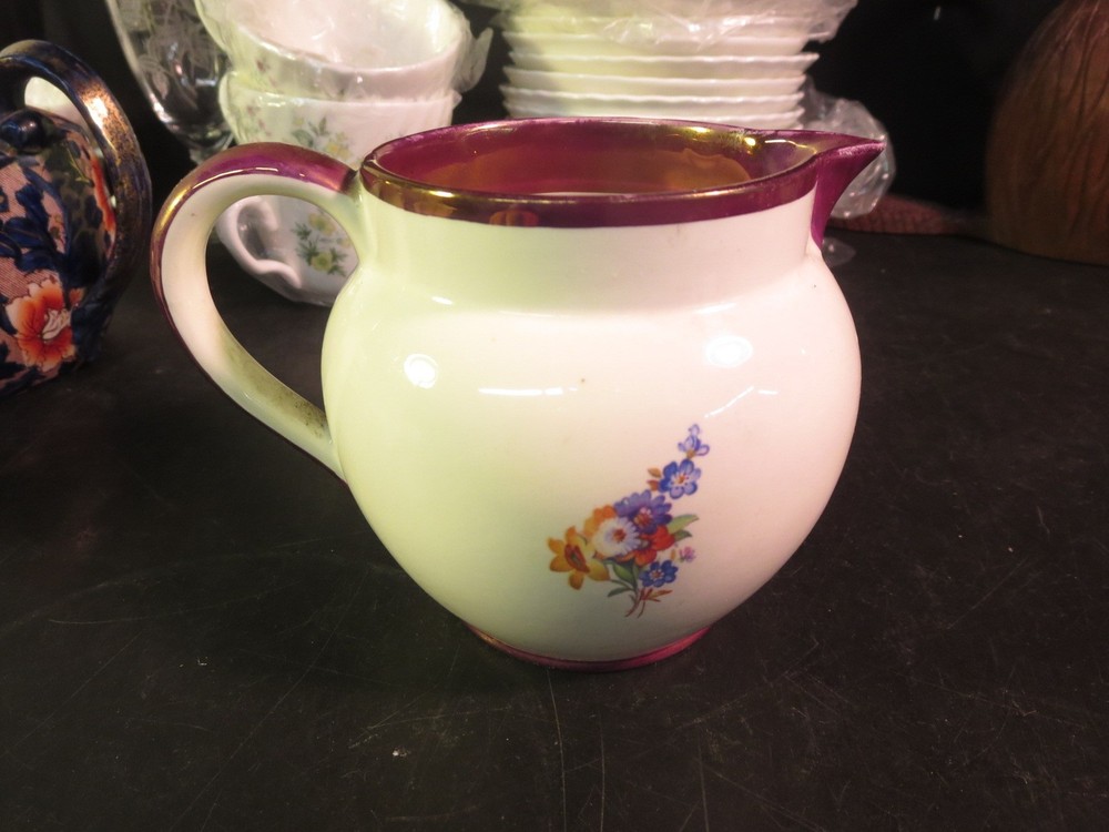 Old Castle Creamer Cottage Scene Copper Trim