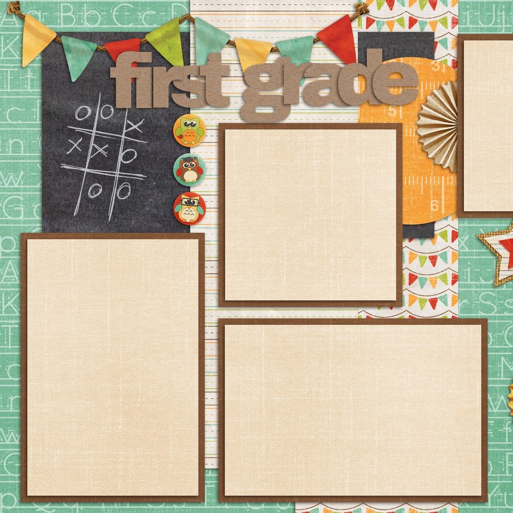 FIRST GRADE -- 2 Premade Scrapbook Pages - EZ Layout 837