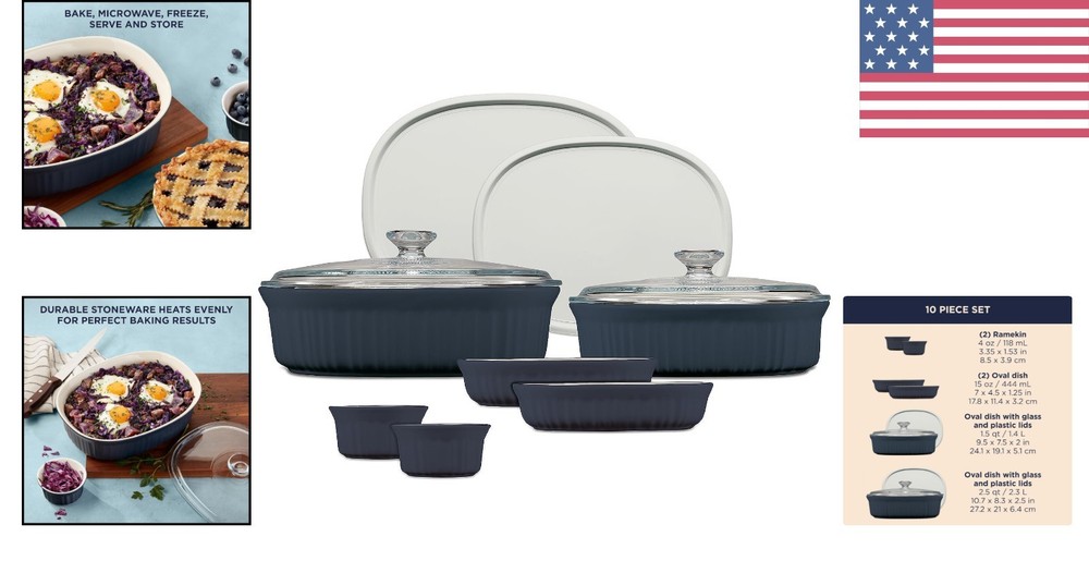 Versatile 10-Piece Stoneware Bakeware Set with Lids - Safe for All Cooking Needs