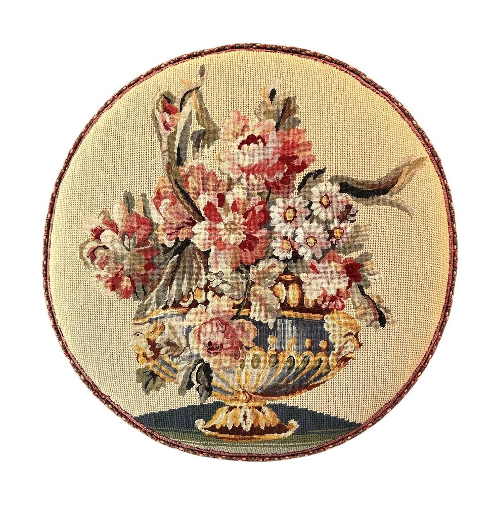 Antique Stool with Needlepoint Floral
