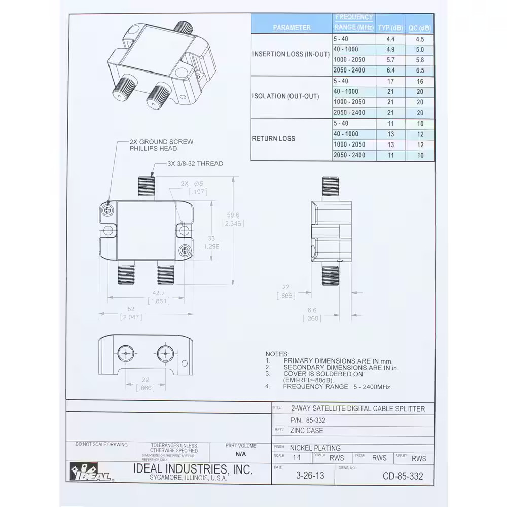 2.4 Ghz 2-Way Digital Splitter