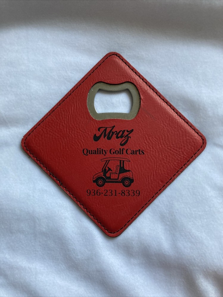 Mraz Quality Golf Carts Bottle Opener Red Leather