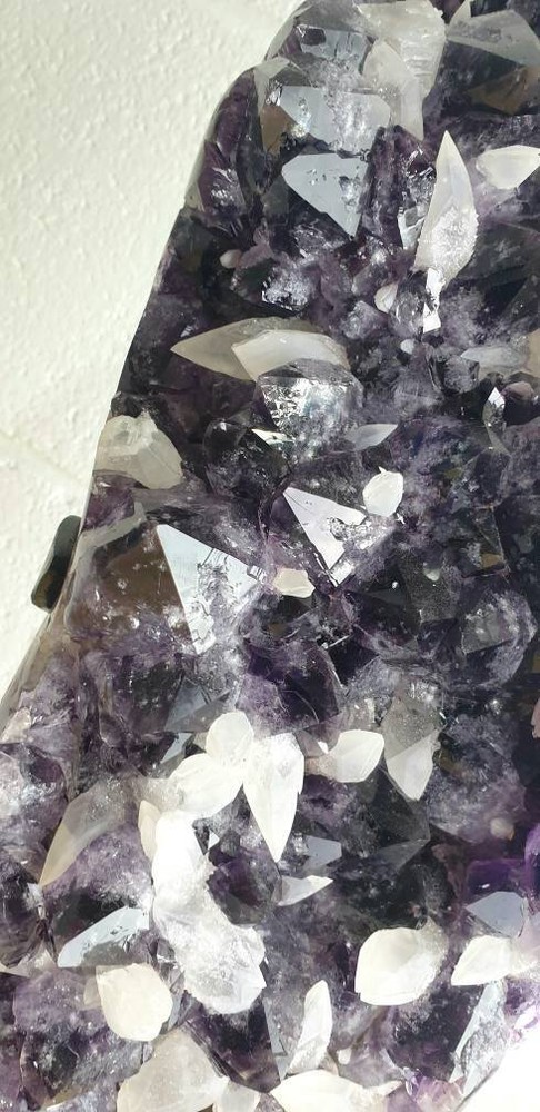 3) Large Amethyst Crystal + Calcite on Custom Stand