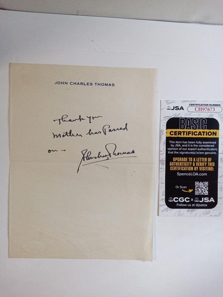 John Charles Thomas Signed Paper Metropolitan Opera Broadway Legend JSA