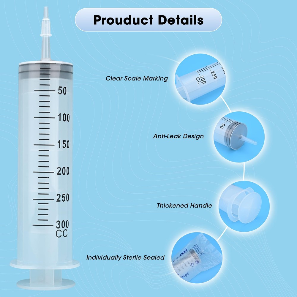300mL Syringe for Liquid - Large Plastic with Tip Adapter clear