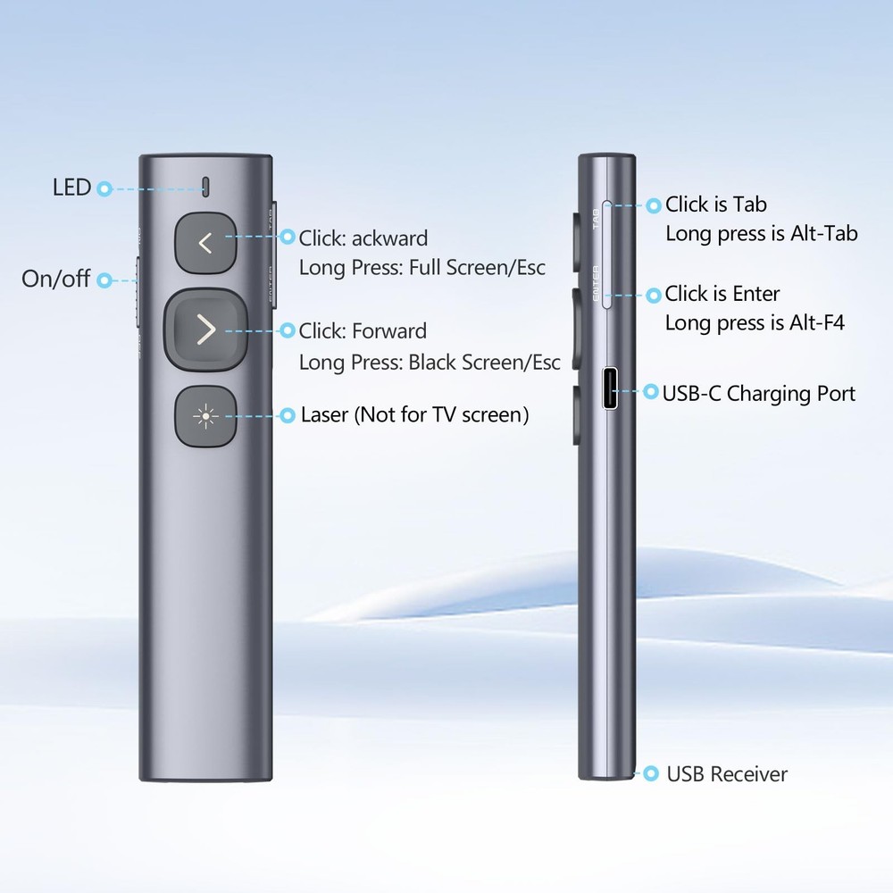 Norwii N95 Bluetooth Presentation Clicker with USB-A Receiver, PowerPoint Cli...