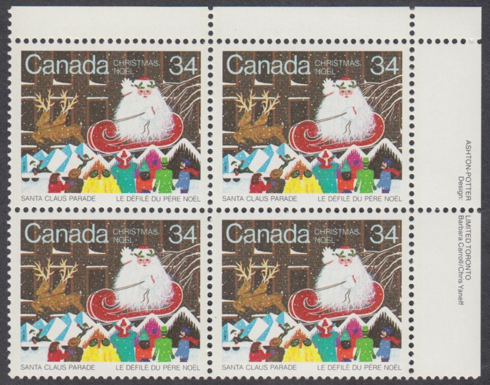 Canada - #1067 Christmas Plate Block - MNH