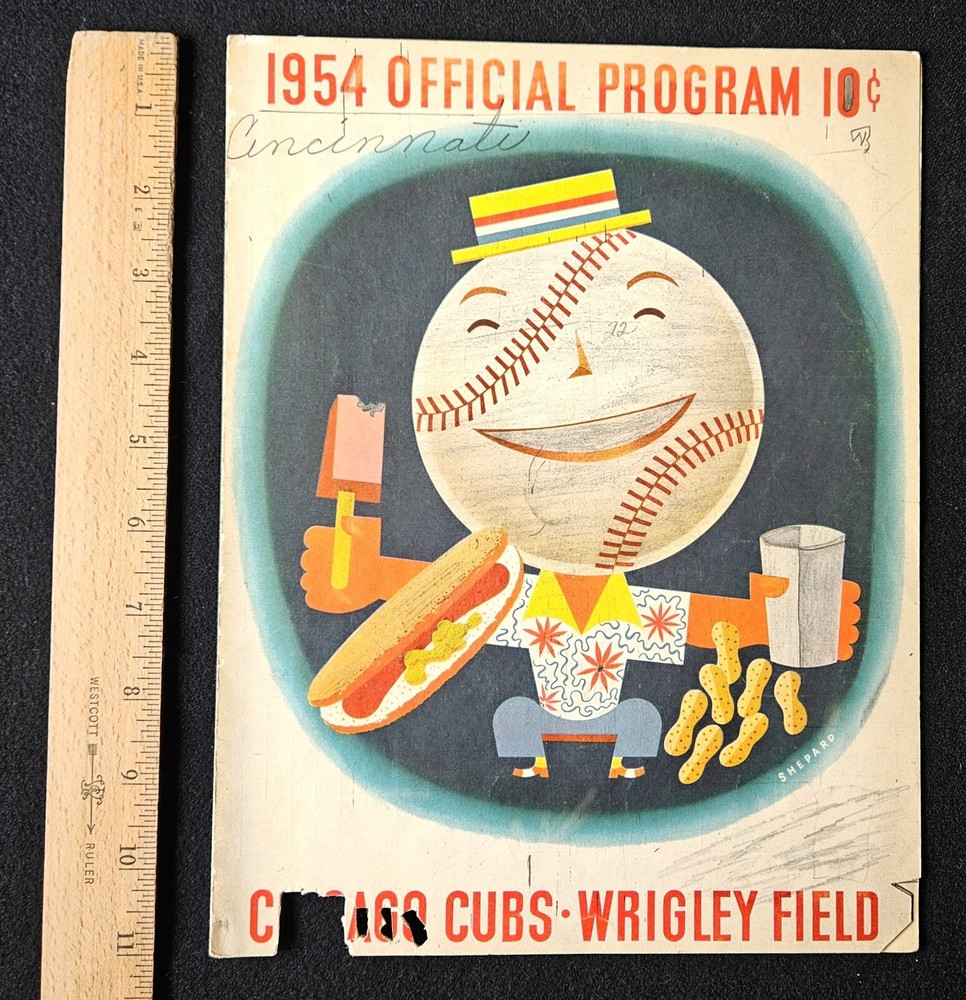 1954 Chicago CUBS PROGRAM SCORECARD vs Cincinnati Reds WRIGLEY FIELD VG MLB