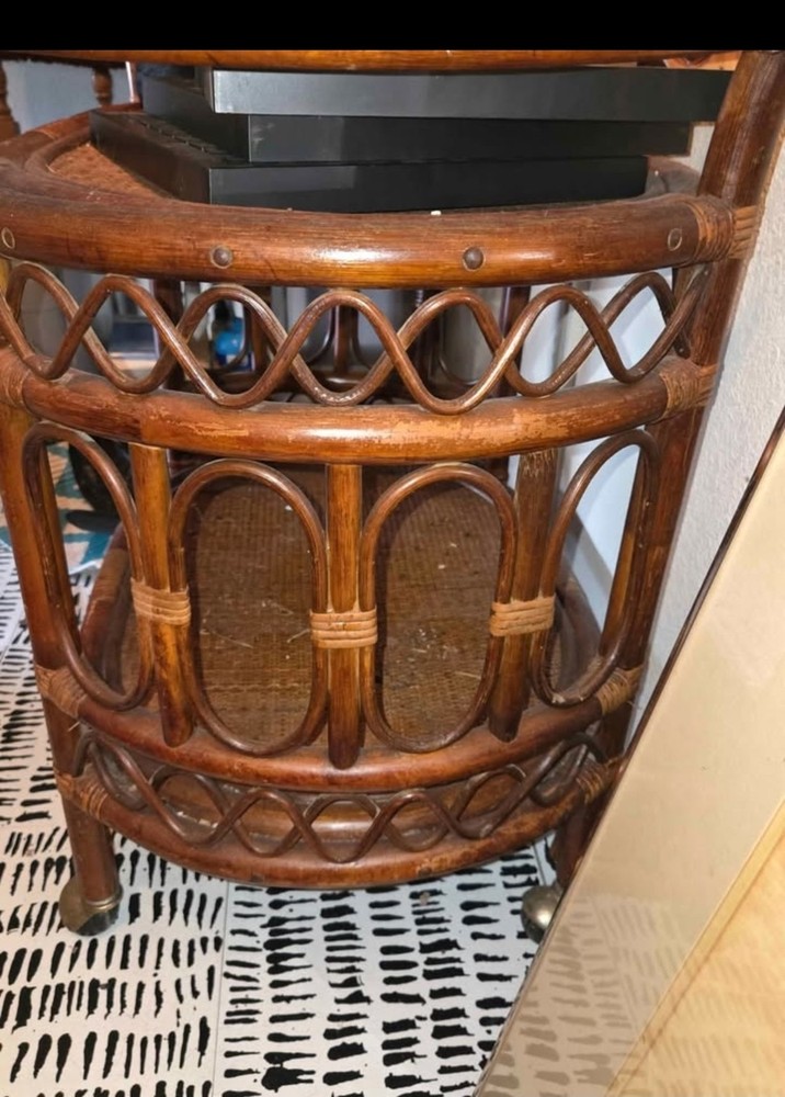 Vintage Bamboo Rolling Bar Cart