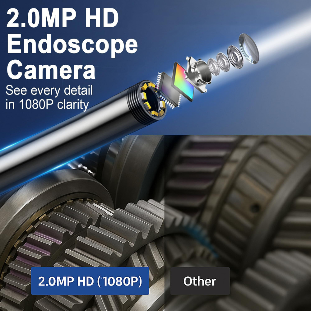 Endoscope Camera with Light, 1920P HD Borescope Inspection 16.5FT, black