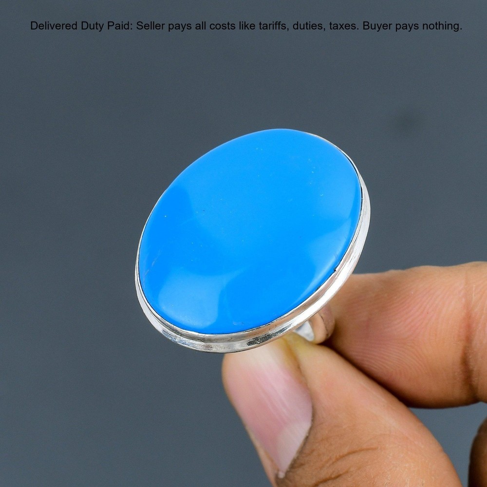 925 Sterling Silver Oval Sleeping Beauty Turquoise Stone Statement Bezel Ring