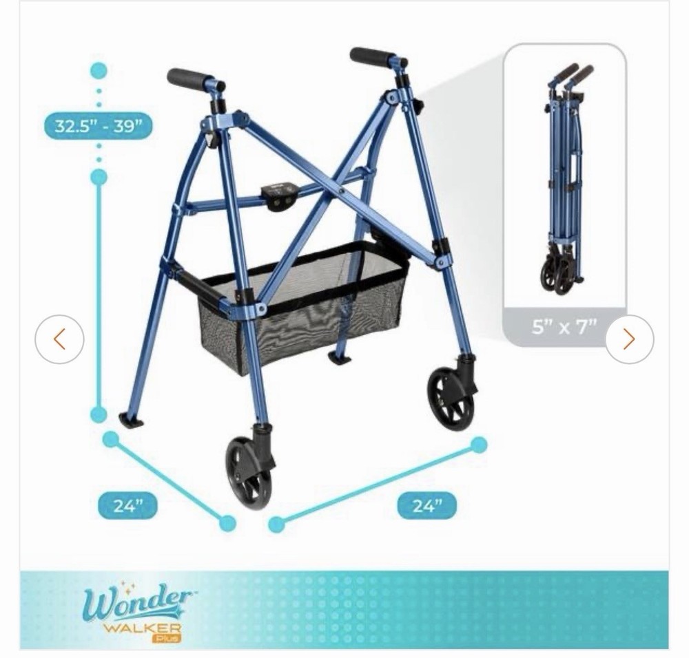 Stander Wonder Walker Plus, Lightweight Folding Mobility Aid Cobalt Blue