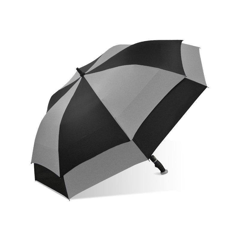 Double Canopy Golf Umbrella Auto Open Close Gray Black Wide Space Grip EUC New