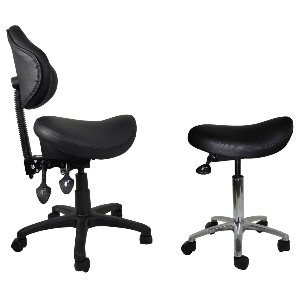 Adjustable Rolling Saddle Stool Chair Tiltable Backrest & Seat For Office