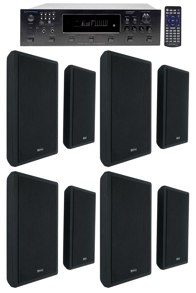 Technical Pro 6000w 6-Zone Home Theater Bluetooth Receiver+8) Slim Wall Speakers