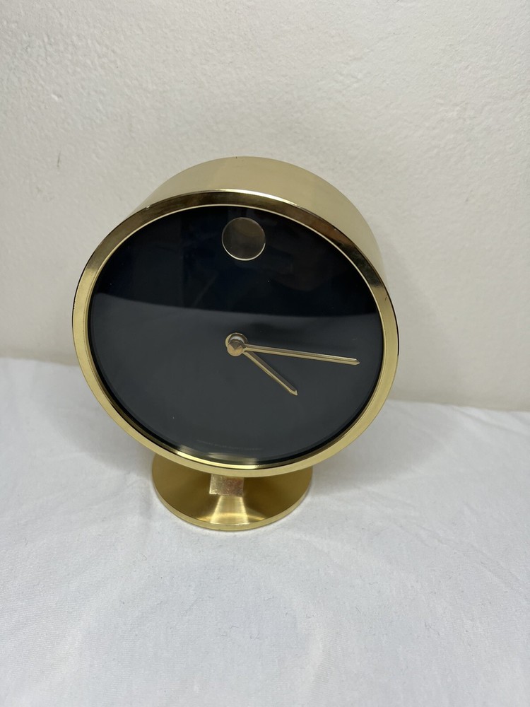 Mid-Century Modern Brass Table Or Desk Clock By Howard Miller