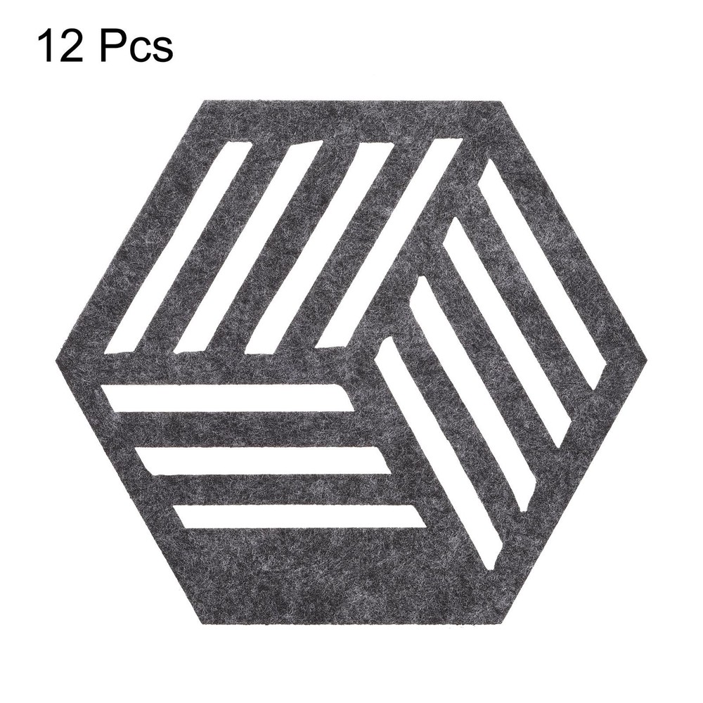 Felt Coasters 12pcs Hexagonal Mat Tampons Coasters, Grey
