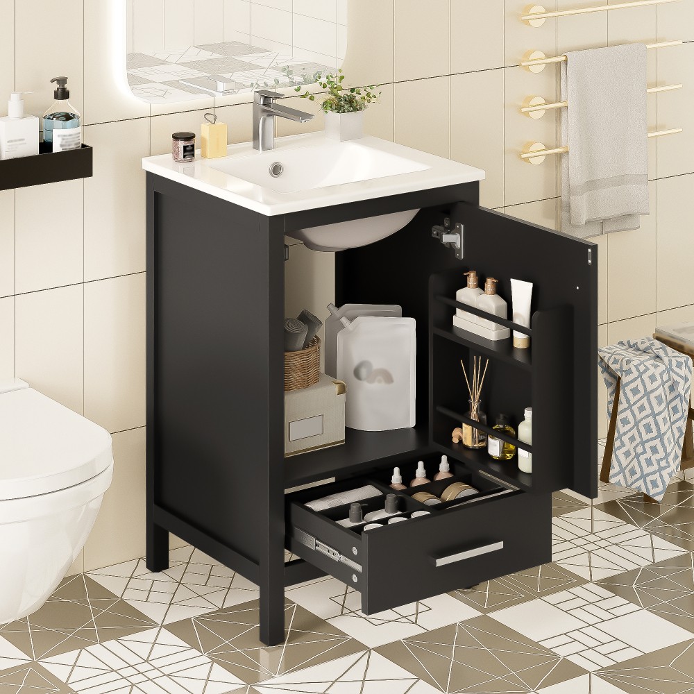 Bathroom Vanity W Ceramic Sink Double Layer Door Organizer