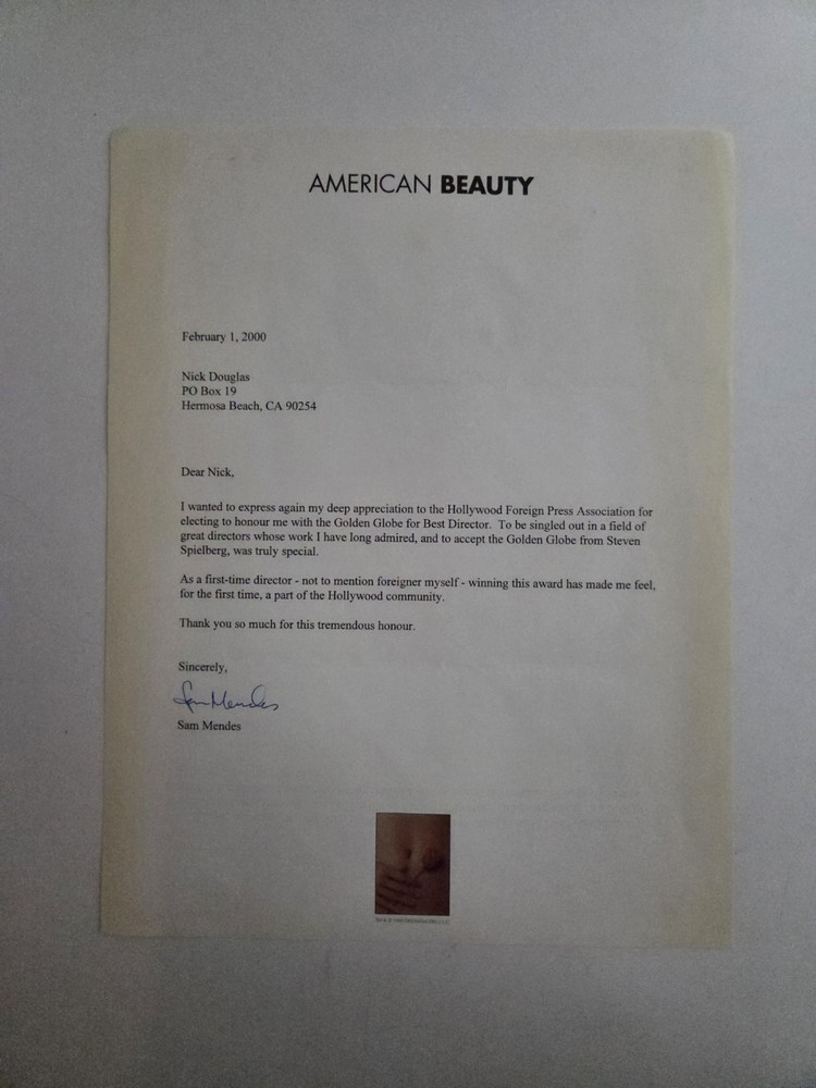 San Mendes Director Signed Letter