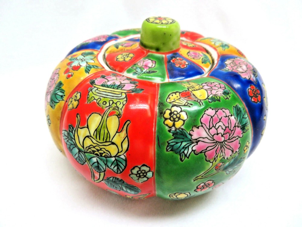 Vintage Chinese Multi Color Pumpkin Shape Jar