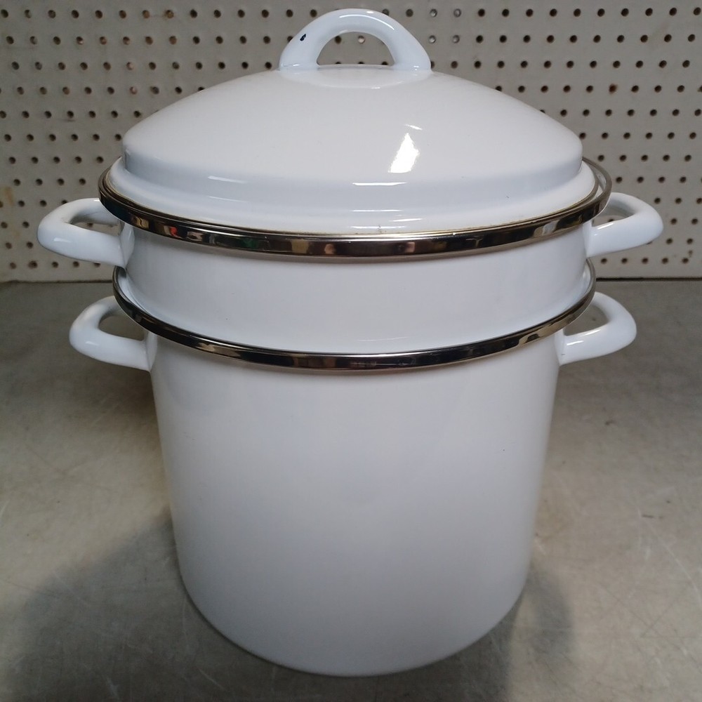 3 Piece STRAINER POT Set Metal White Kitchenware Kitchen Cooking Pasta Straining