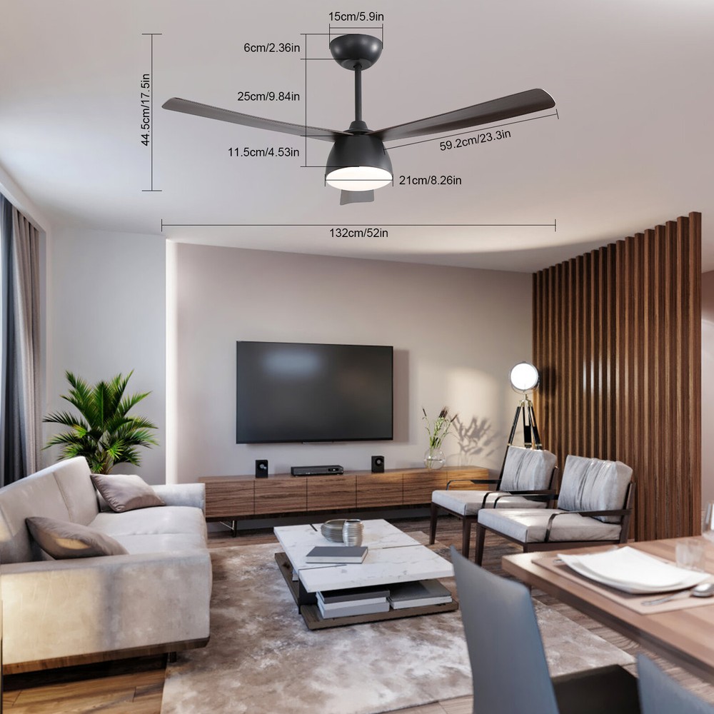 52" LED Ceiling Fan Light with Remote Control 6 Speed Settings Timing Option
